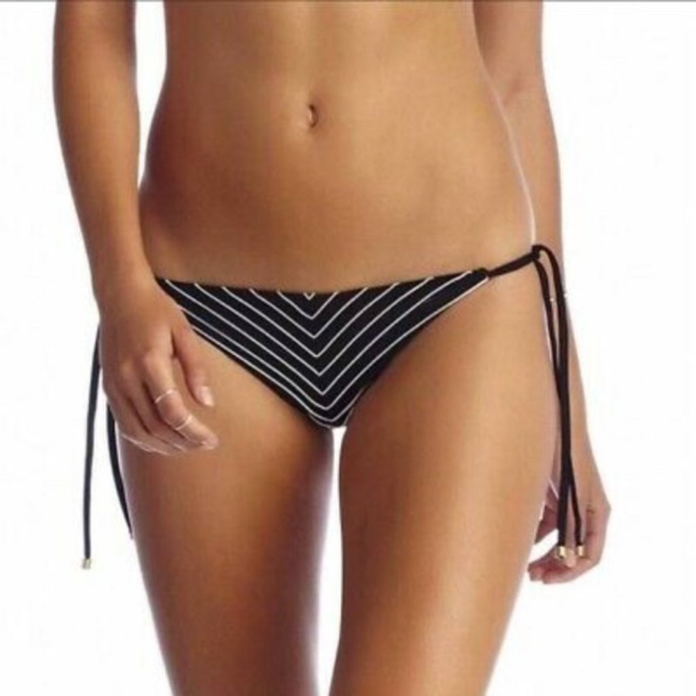 VITAMIN A BLACK AND WHITE STRIPED TIE SIDE BIKINI SWIM BOTTOMS